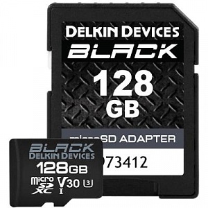 Карта памяти Delkin Devices Black microSDXC 128GB UHS-I U3 V30, R/W 90/90 МБ/с с адаптером